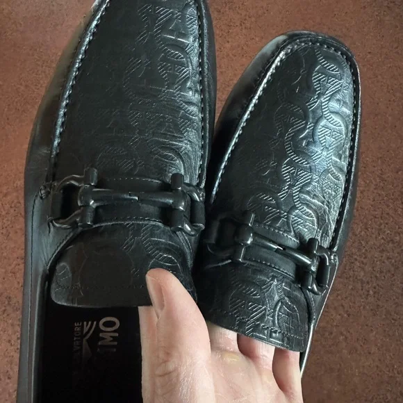Salvatore Ferragamo Embossed Black Loafers